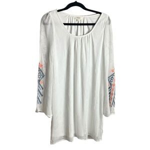 UMGEE Women's Boho Embroidered Long Sleeve White Dress‎ Size Medium Lined